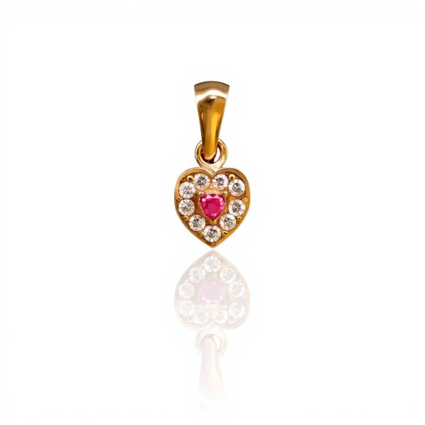 Dije Corazón-Oro bajo-Piedra Rubí y Zirconia-CP8549 conpiedra