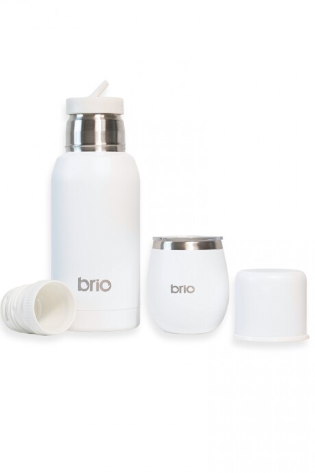 Set De Termo 750 Ml Y Mate Con Tapa brio Acero Inox Blanco
