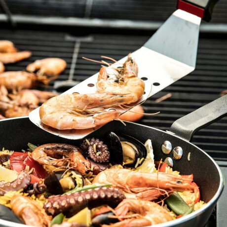 Espatula Perforada de Acero Inoxidable Mango Blanco 20 cm Concasse Espatula Perforada de Acero Inoxidable Mango Blanco 20 cm Concasse