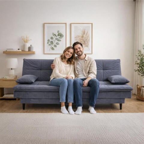 SILLON SOFACAMA LIVERPOOL con asiento reclinable en tela suede con cojines - Gris Titanio SILLON SOFACAMA LIVERPOOL con asiento reclinable en tela suede con cojines - Gris Titanio