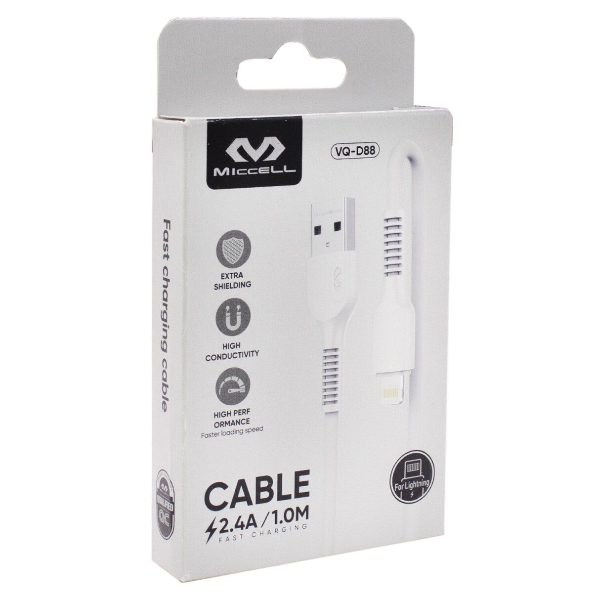 Cable de datos iPhone Lightning a USB A 1 metro Miccell - Blanco 