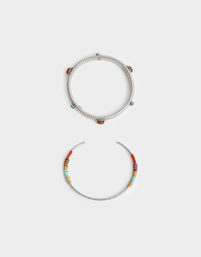 Pulseras Rígidas Sets Piedra Pulseras Rígidas Set X2 Con Piedra - Plateado