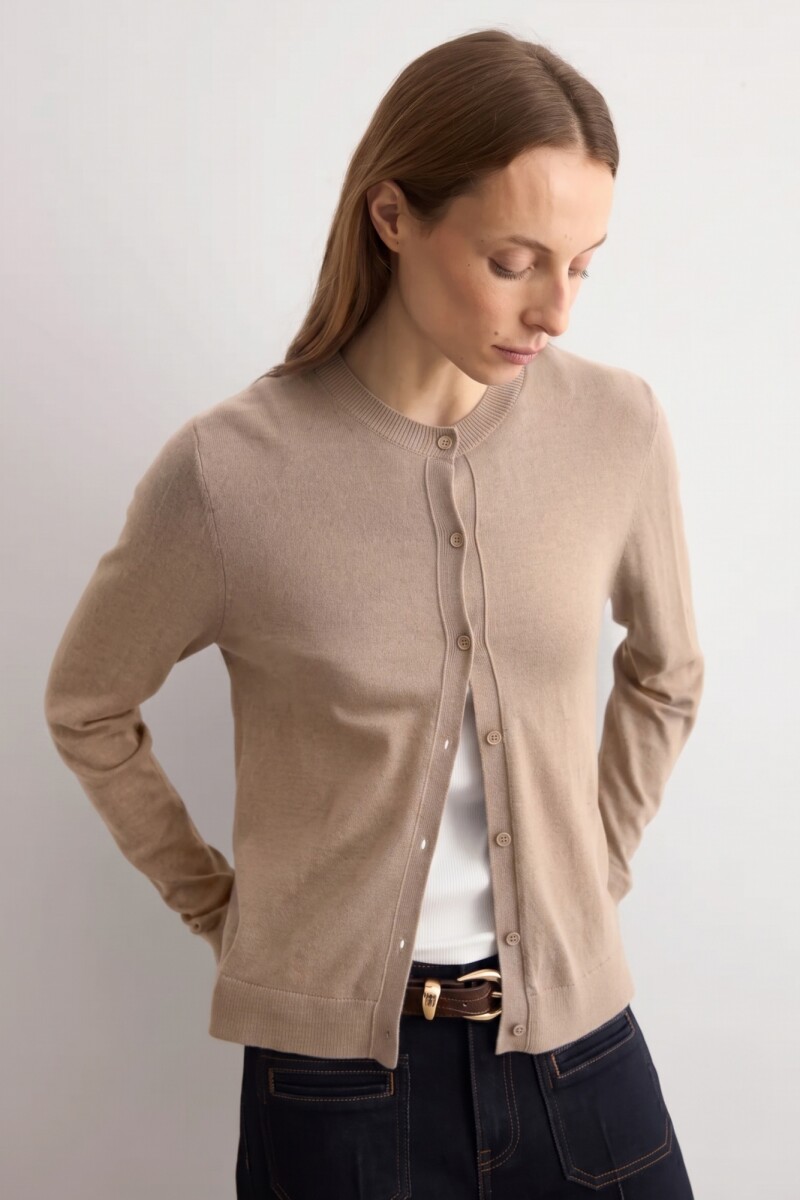 Cardigan clásico beige melange