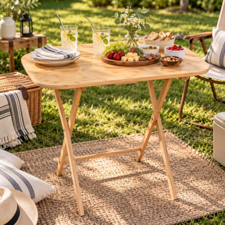 Mesa Oval de Bamboo Plegable 61x42x66cm Mesa Oval de Bamboo Plegable 61x42x66cm