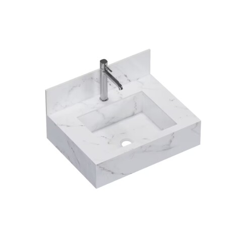 Mueble de baño suspendido de porcelanato Blanco Calacata Napoles 60 cm con bacha incorporada Mueble De Baño Suspendido De Porcelanato Blanco Calacata Napoles 60 Cm Con Bacha Incorporada