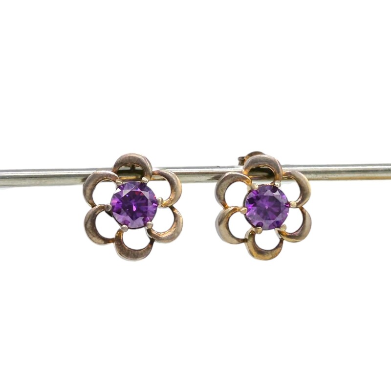 Caravana Flor Violeta - plata 925 - Zirconias- CA8432 conpiedra