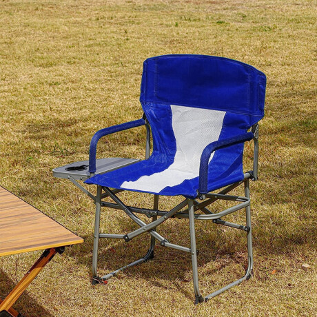 Silla Director Plegable Portable Acero c/ Mesa Playa Camping Azul