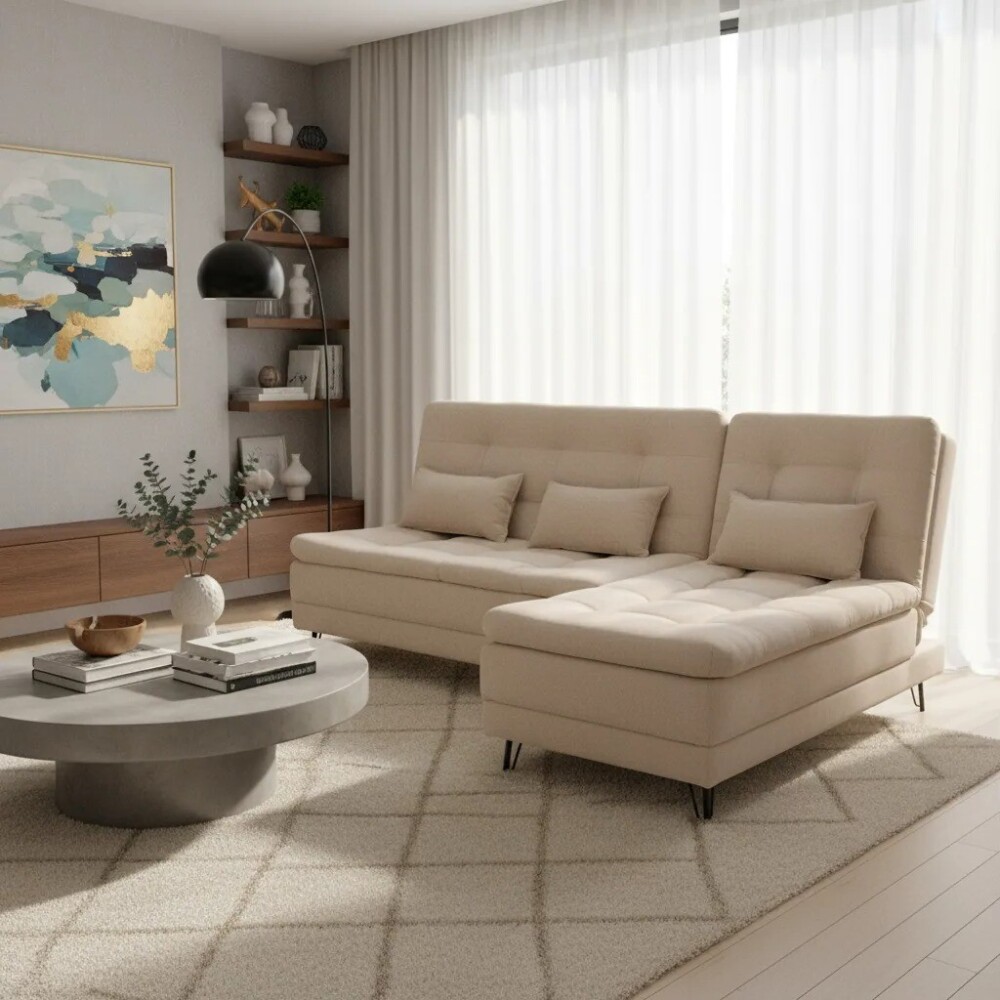 Sillón Cama con Chaise Izquierdo y derecho - Nice Beige Steel