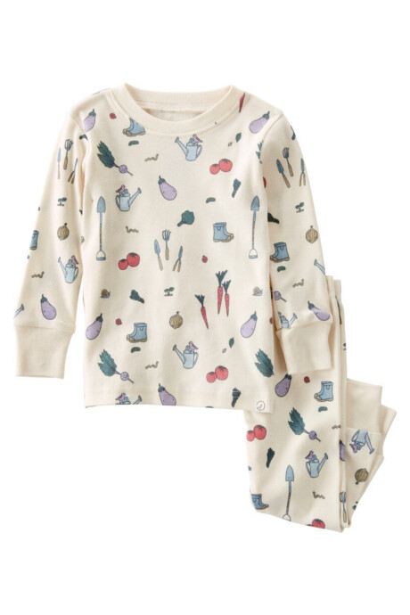 Pijama dos piezas de algodón orgánico, remera y pantalón, diseño huerto Sin color