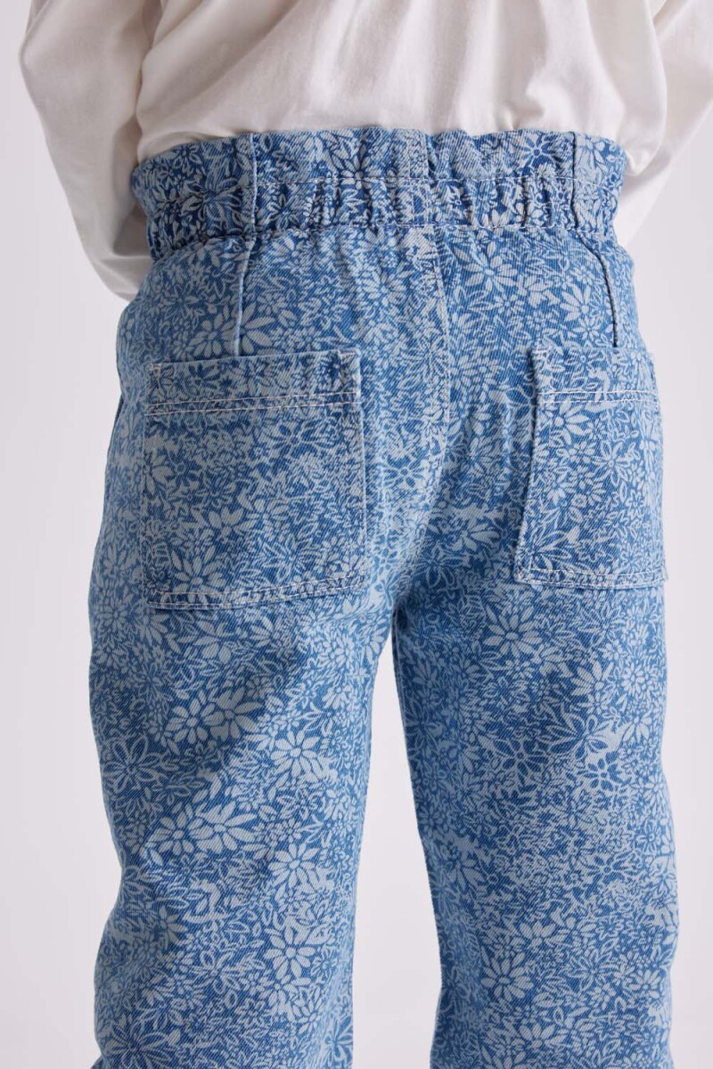 Pantalón jean paper bag Flores Azul