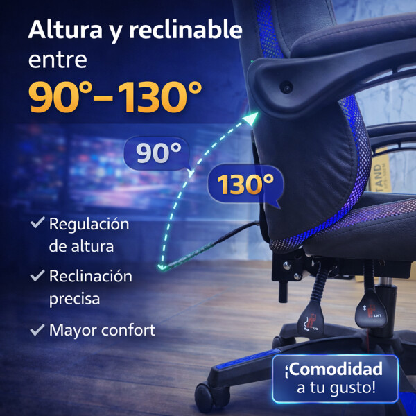 Silla Gamer Con Luces Led Rgb Ergonómica Y Reclinable 120kg AZUL