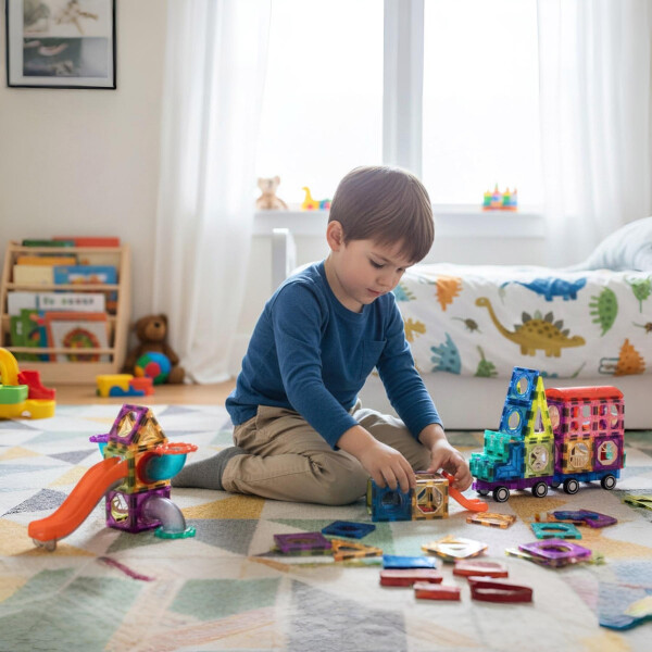 Juego De Construcción Bloques Magnéticos Infantil 58 Piezas Diseño De Colores