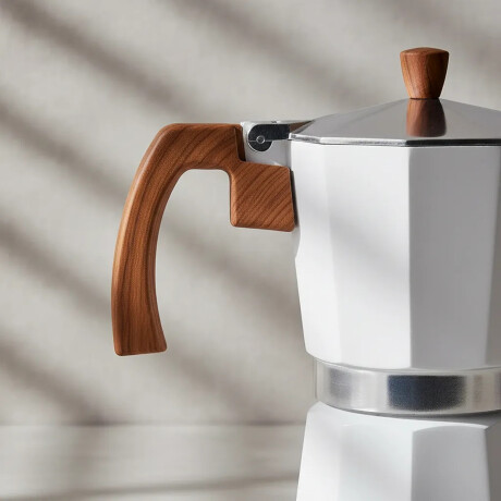 Cafetera Italiana De Aluminio 300ml 6 Tazas Blanco Madera Blanco