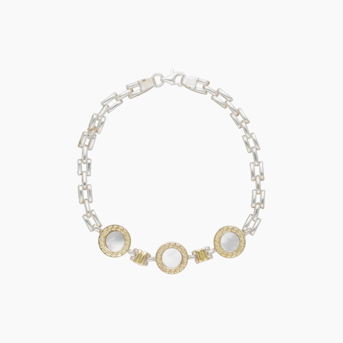 Pulsera En Plata Y Oro Con 3 Nácar 