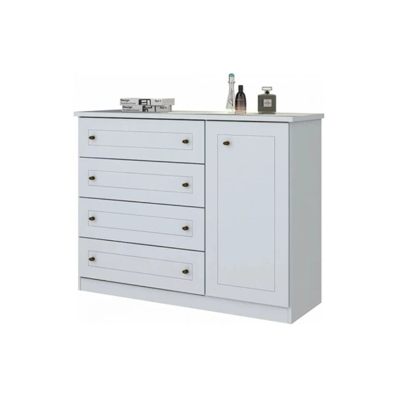Cómoda Americano 4 Cajones 1 Puerta Blanco Cómoda Americano 4 Cajones 1 Puerta Blanco
