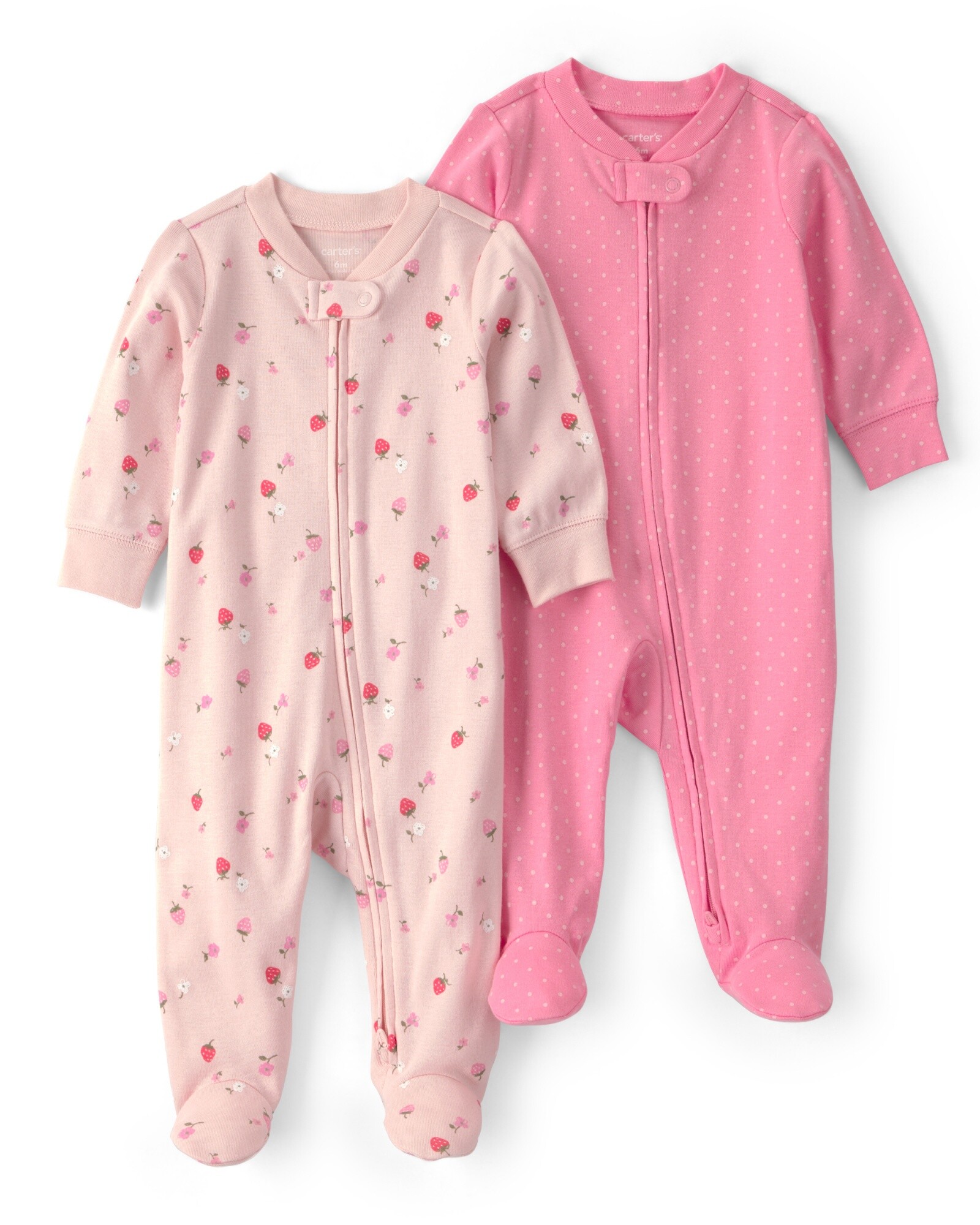 Pack dos pijamas enterito con pie, de algodón, diseño frutillas y lunares Sin color