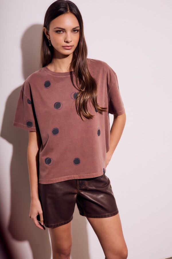 Remera Algodon Lunares Marron Marron