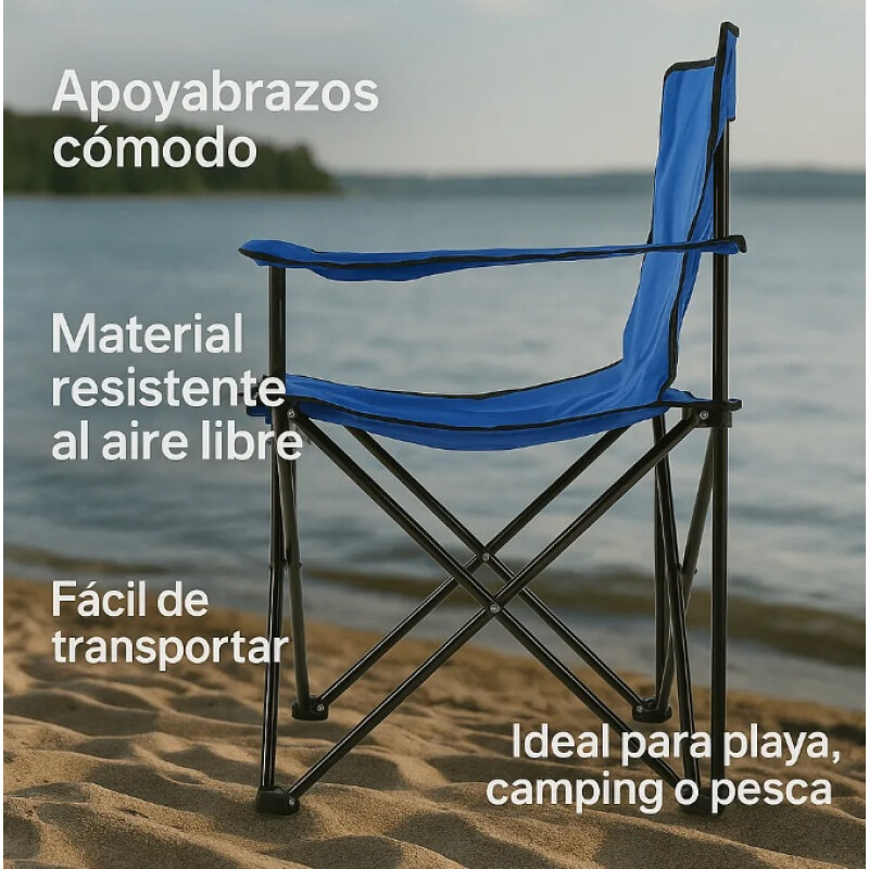 Silla Camping Pesca Plegable Estructura Metal Azul