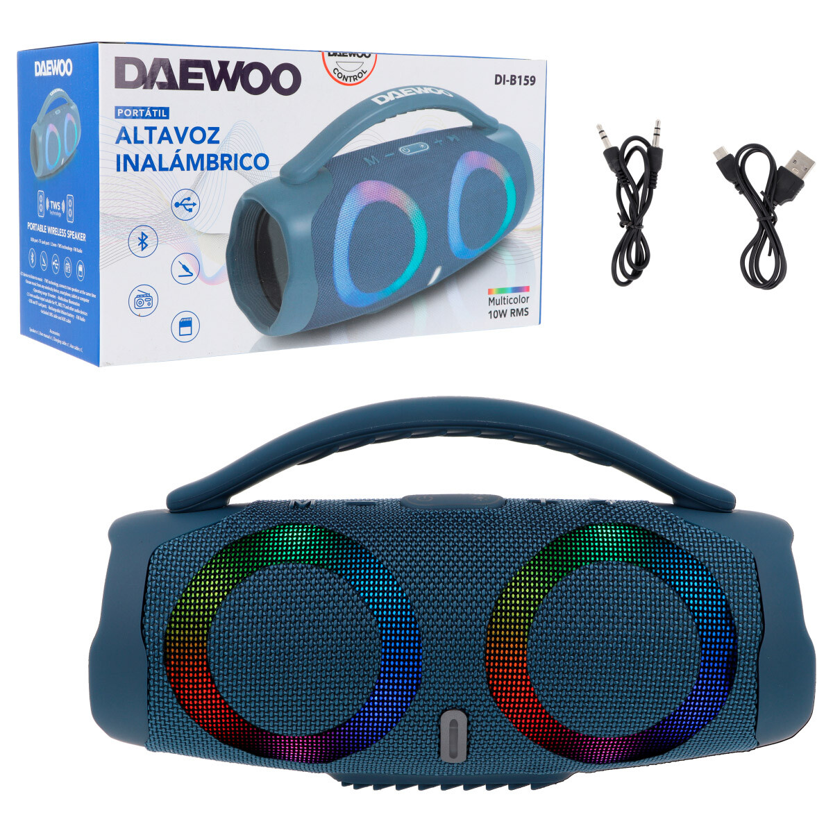 Parlante Daewoo portatil con bluetooth y luces 