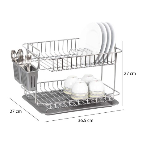 Escurridor Vajilla Doble Nivel Bandeja y Cubiertero p/Mesada Gris/plateado
