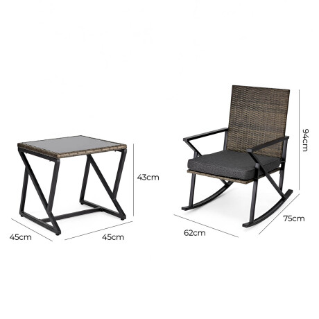 Juego Jardín Set X3 Silla Mecedora Ratán + Mesa Patio Verde