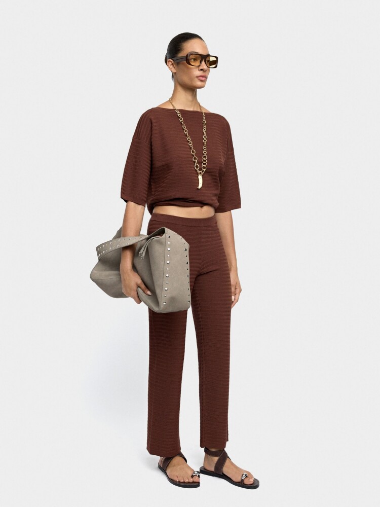 Pantalón De Punto Cintura Elástica marron