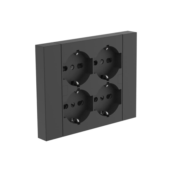Plaqueta 4 tomas schuko negra p/caja llana M47162