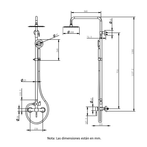 Griferia BARRAl DE DUCHA EXT EN AC INOX NEGRO MATE - SERIE VISEU NEGRO