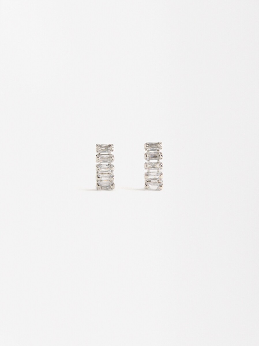 Pendientes Cortos Con Circonitas - plateado 