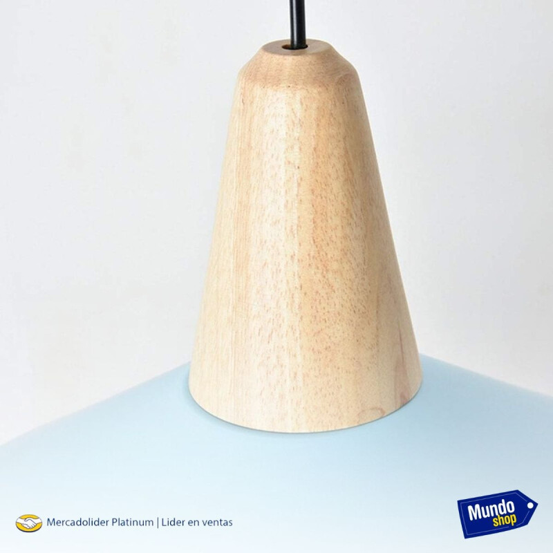 Lampara Colgante Metal Nordica Plato Deco Simil Madera Led Azul