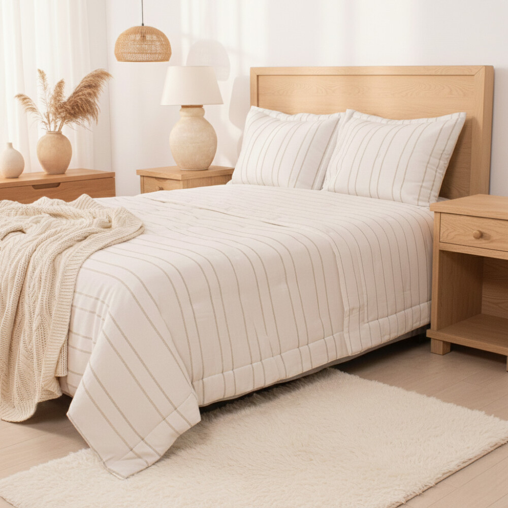 Acolchado + Fundas 1 Plaza y 1/2 plaza - Naturale Oasis Beige