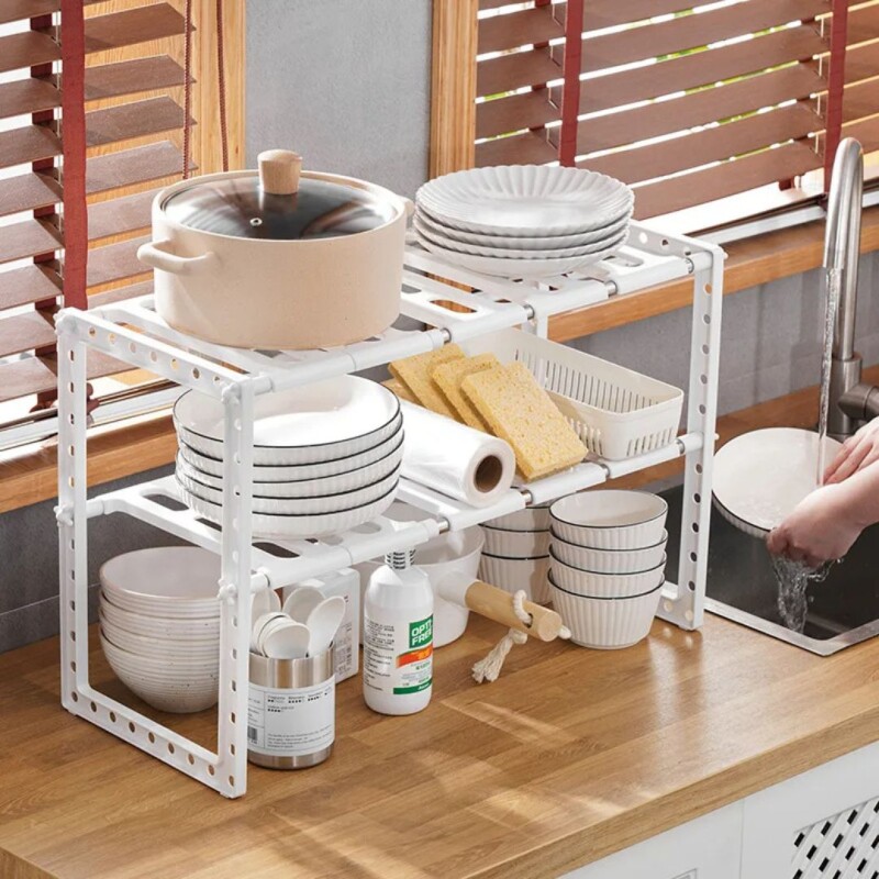 Estante Organizador Cocina 2 Niveles Ajustable Expendible Blanco Estante Organizador Cocina 2 Niveles Ajustable Expendible Blanco