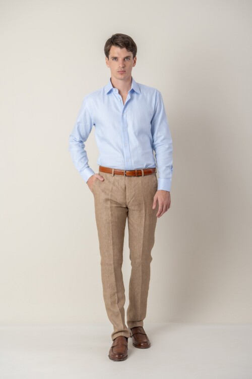 Pantalon de lino Classic Fit Beige