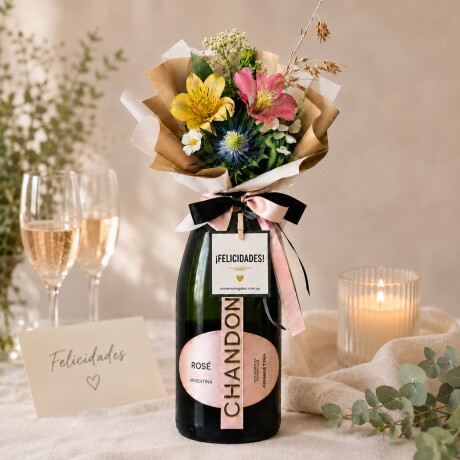 Premium Bouquet Chandon y Arreglo de flores- Felicidades! Premium Bouquet Chandon y Arreglo de flores- Felicidades!