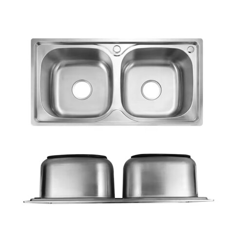 Pileta doble cocina acero inox. 201 Con Valvulas 78x43x21 cm Pileta Doble Cocina Acero Inox. 201 Con Valvulas 78x43x21 Cm