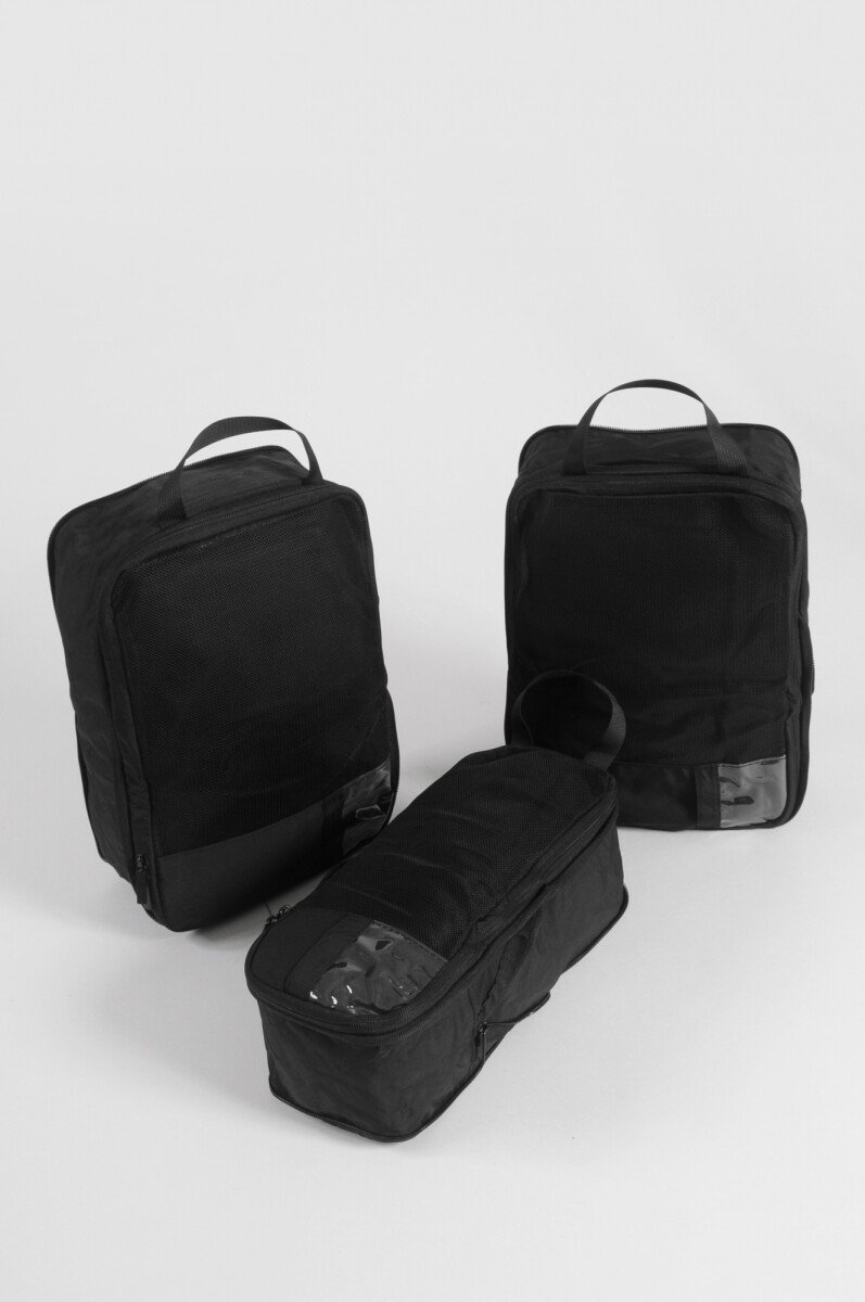 Set de 3 estuches de viaje con compartimentos medianos - negro 