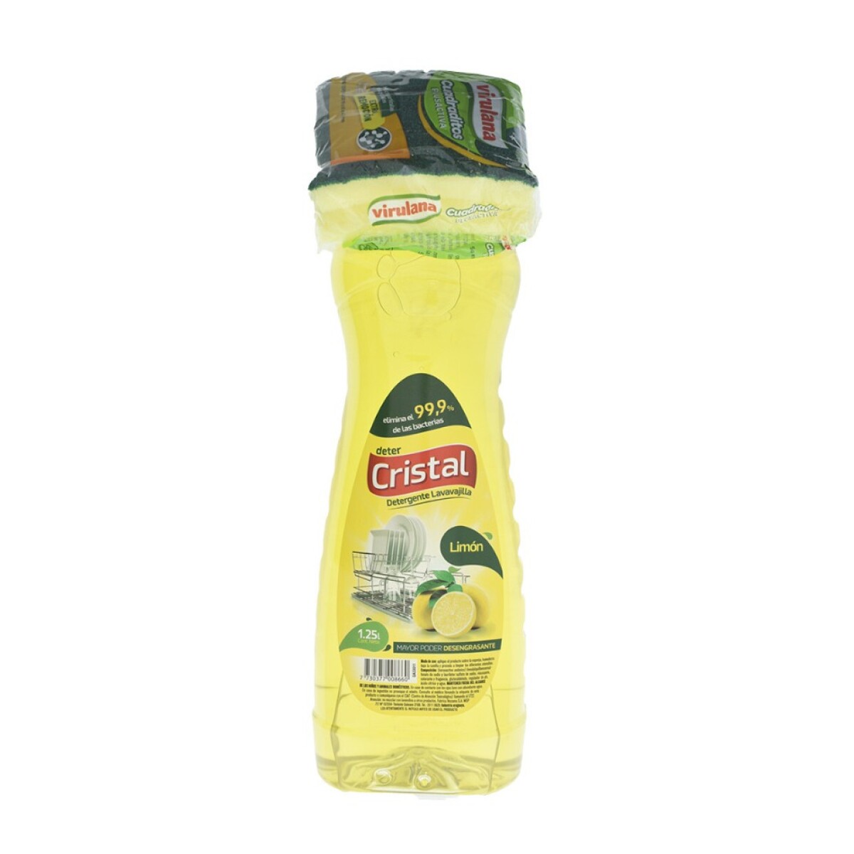 DETERGENTE CRISTAL LIMON + ESPONJA 1.25LTS 
