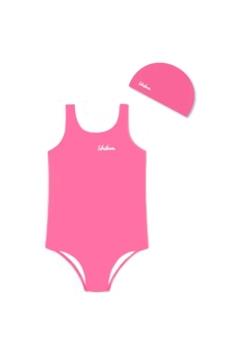 Traje De Baño Infantil Con Gorra Con Proteccion UV50+ Rosa Traje De Baño Infantil Con Gorra Con Proteccion UV50+ Rosa