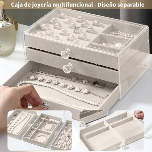 Organizador De Joyas Gamuza Con 3 Cajones Desmontables Organizador De Joyas Gamuza Con 3 Cajones Desmontables