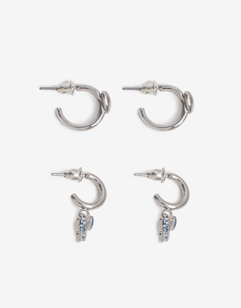 Aros Argollas Set Con Dijes Aros Argolla Set Mariposa - Plateado Rodio