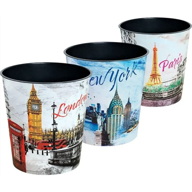 Papelera Plastico Decorativa Oficina Dormitorio Ciudades Multicolor