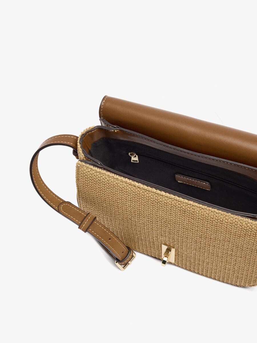 Bolso Bandolera Con Solapa Efecto Rafia natural