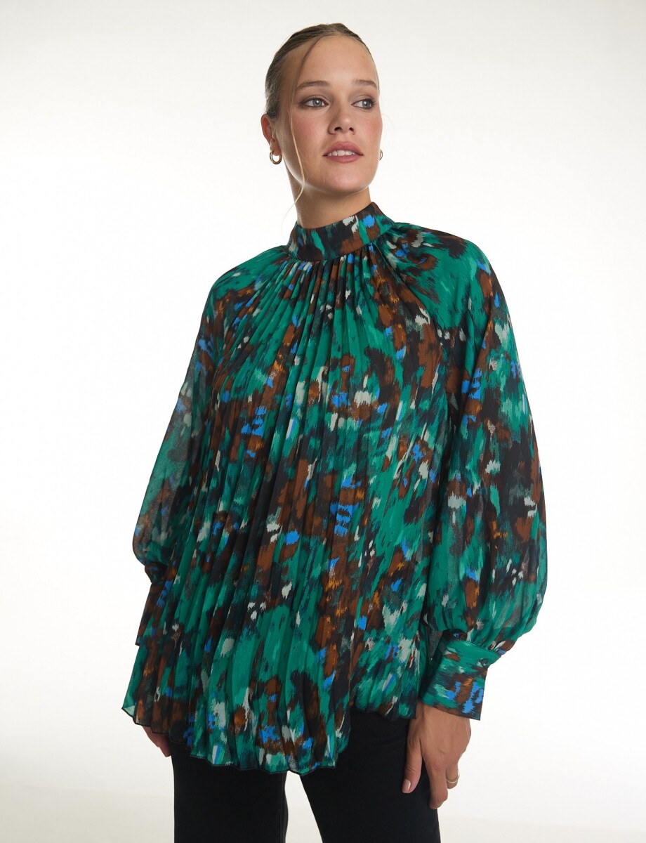 Blusa Gasa Plisada - Verde/multi 