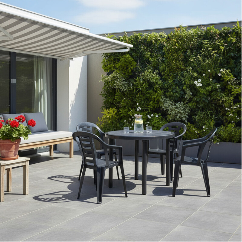 Juego De 4 Sillas Y Mesa Redonda Plastico Negro Juego De 4 Sillas Y Mesa Redonda Plastico Negro