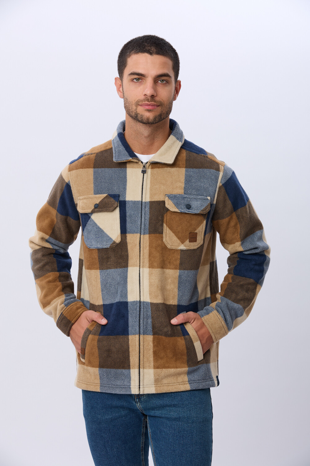 CAMPERA POLAR A CUADROS Azul