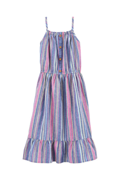 Vestido de lino con botones y diseño a rayas Sin color