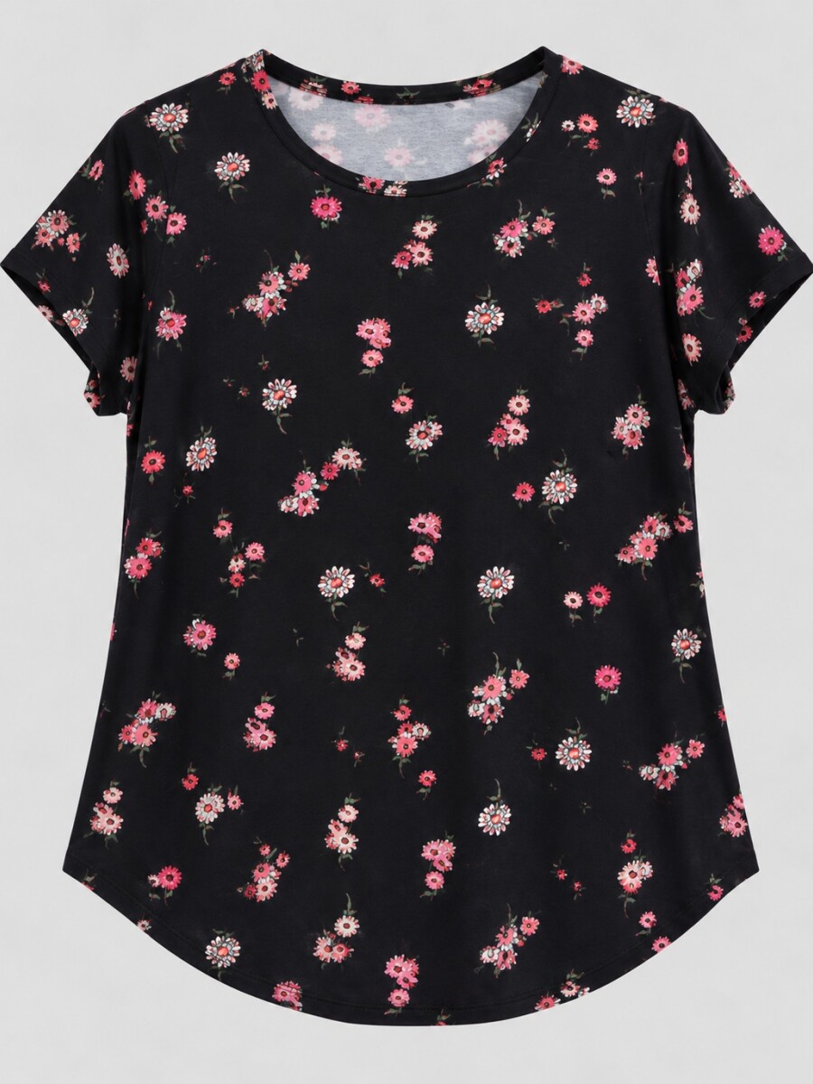 Remera Ruperta Negra flor chica