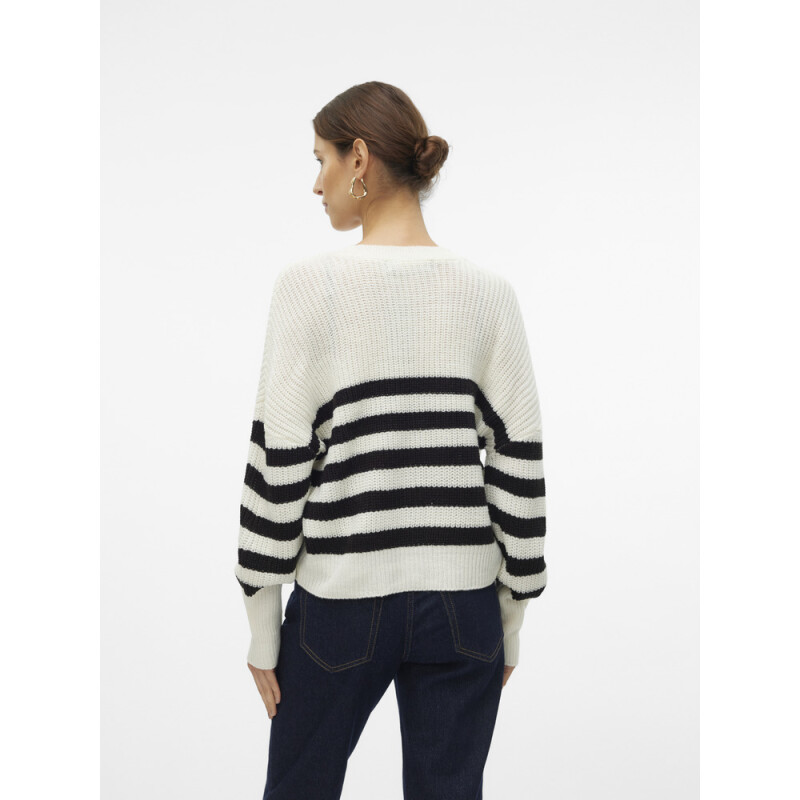 VMLEA LS V-NECK CUFF CARDIGAN NOOS CORE-15 1 Cloud Dancer/Stripes BLACK