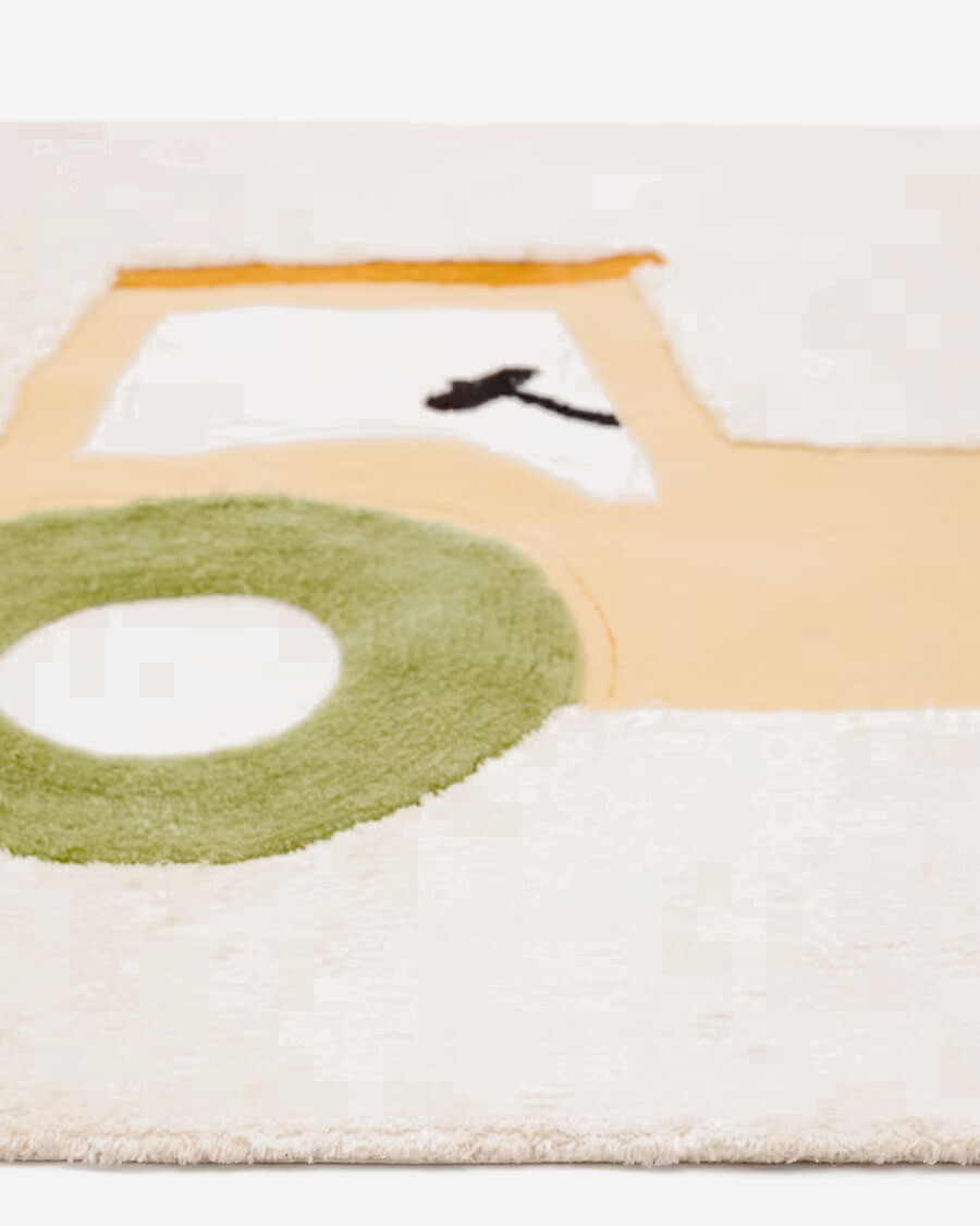 Alfombra Pecky 100% de algodón beige con tractor 90 x 150 cm Alfombra Pecky 100% de algodón beige con tractor 90 x 150 cm