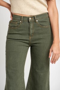 Flare Wide Leg Lavado Oliva